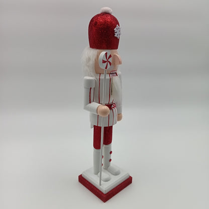 Set cascanuece blanco y rojo con gorro brillante, figura decorativa navideña