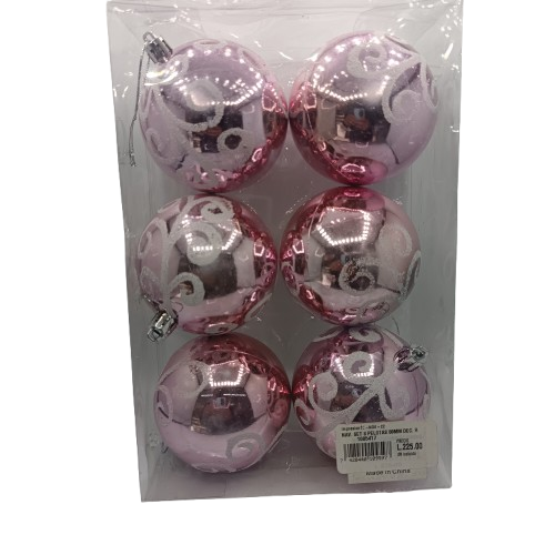NAV. SET OF 6 PINK DECOR BALLS 80MM