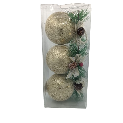 NAV. SET 3 PELOTAS 8CM DORADAS C/ESCARCH