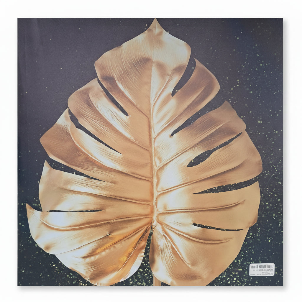 Cuadro decorativo hoja dorada 50x50cm