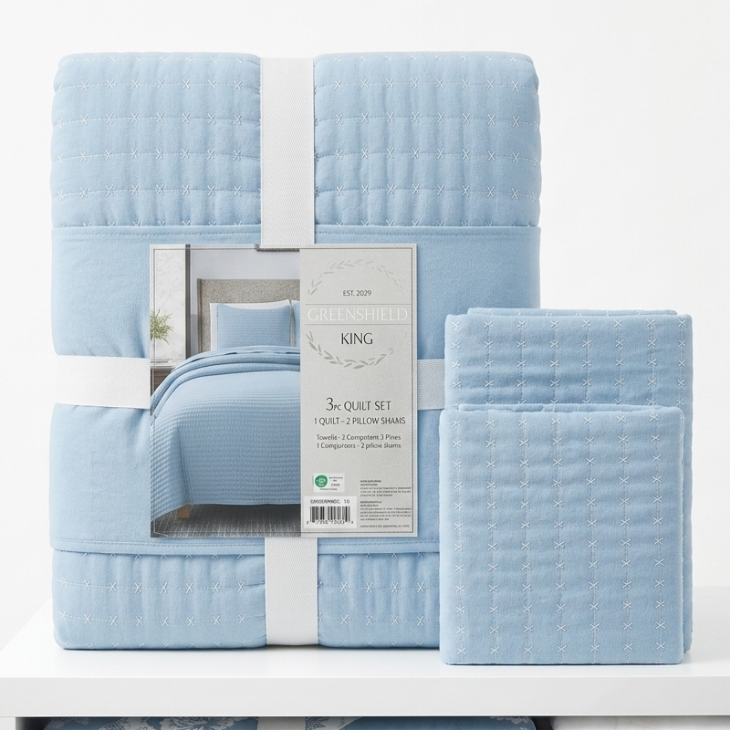 Set de colcha 3 piezas king azul celeste