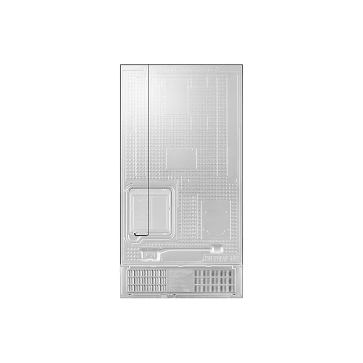 Parte trasera blanca del refrigerador Samsung modelo LL0101 con componentes internos visibles
