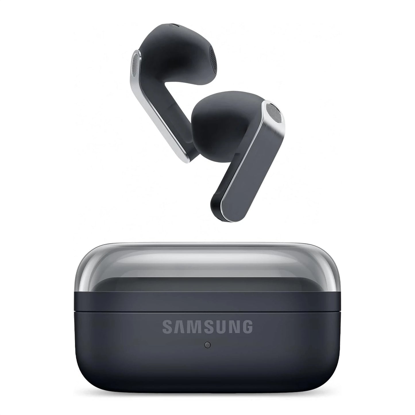 Audífonos inalámbricos Samsung Buds4 negros con estuche de carga.