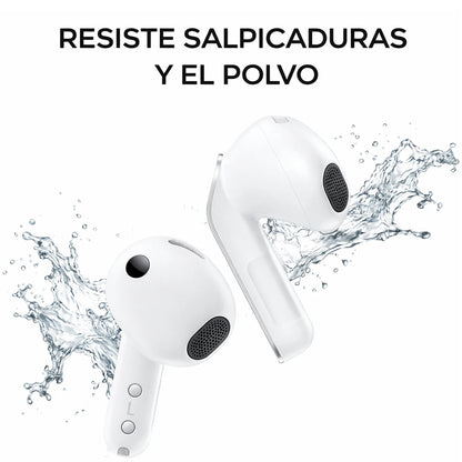 Audífonos inalámbricos Samsung Buds4 en blanco, resistentes a salpicaduras y polvo