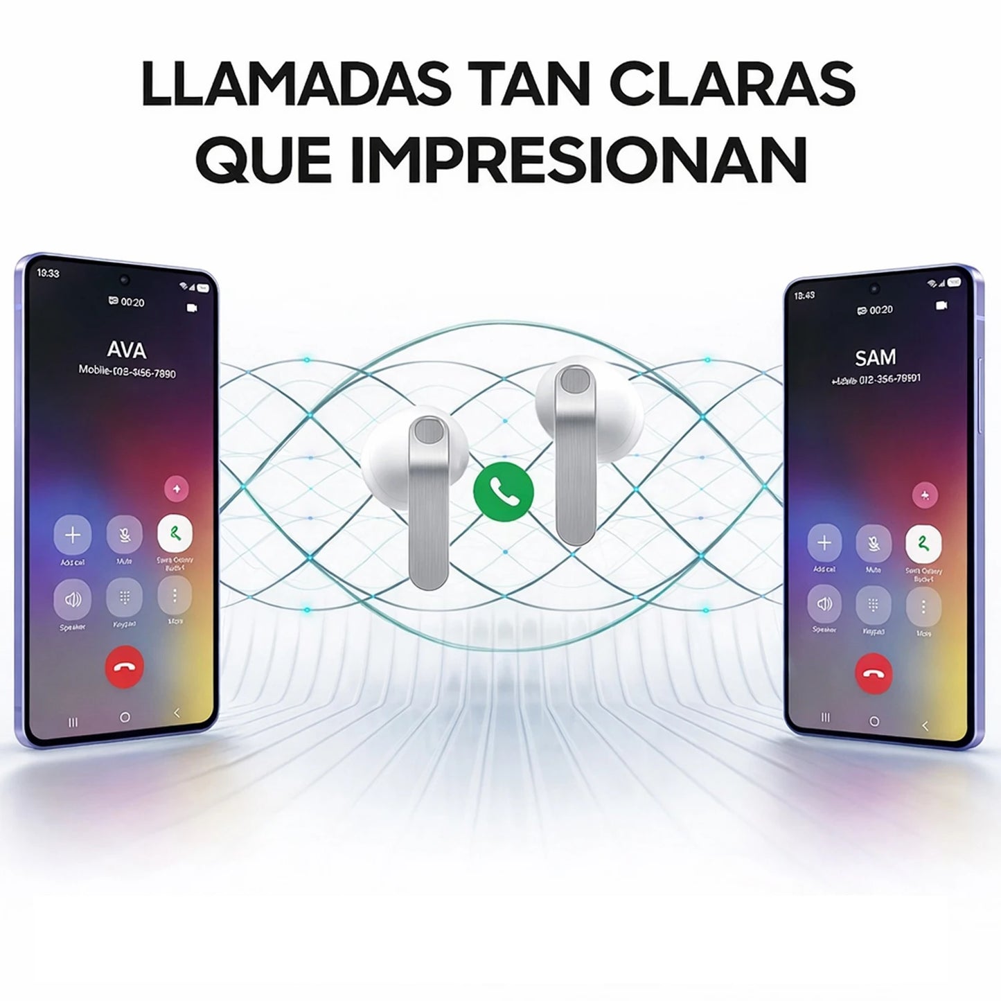 Samsung auriculares blancos con conexión a smartphone, llamadas claras y nítidas
