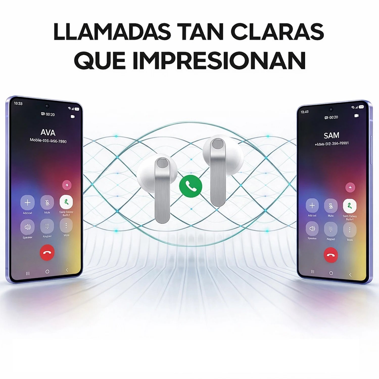 Samsung auriculares blancos con conexión a smartphone, llamadas claras y nítidas