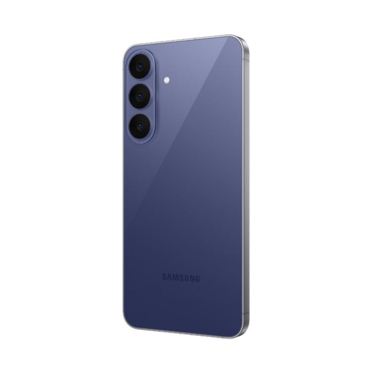 Celular Samsung color azul, vista trasera con cámara triple