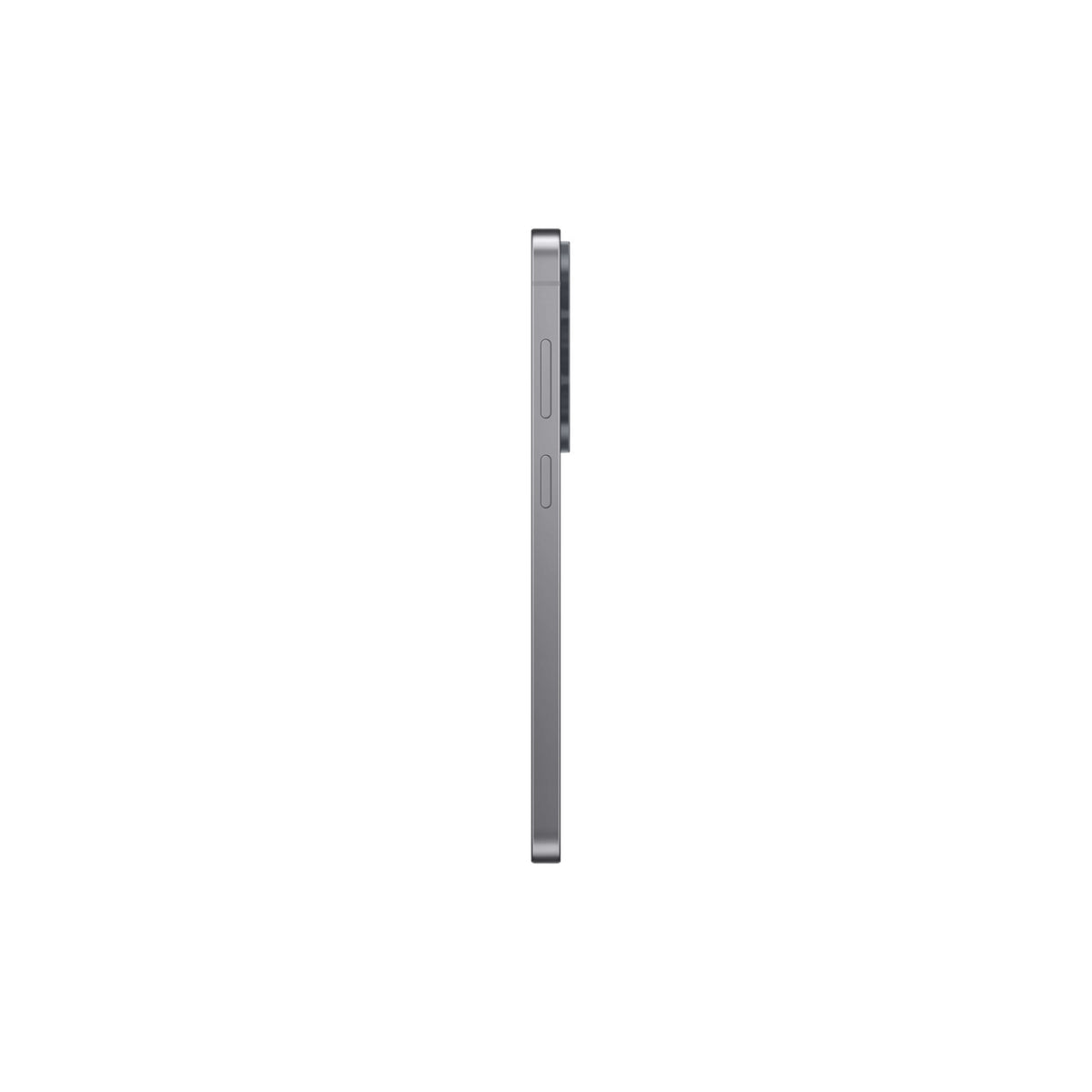 Celular Samsung gris vista lateral, diseño delgado y elegante