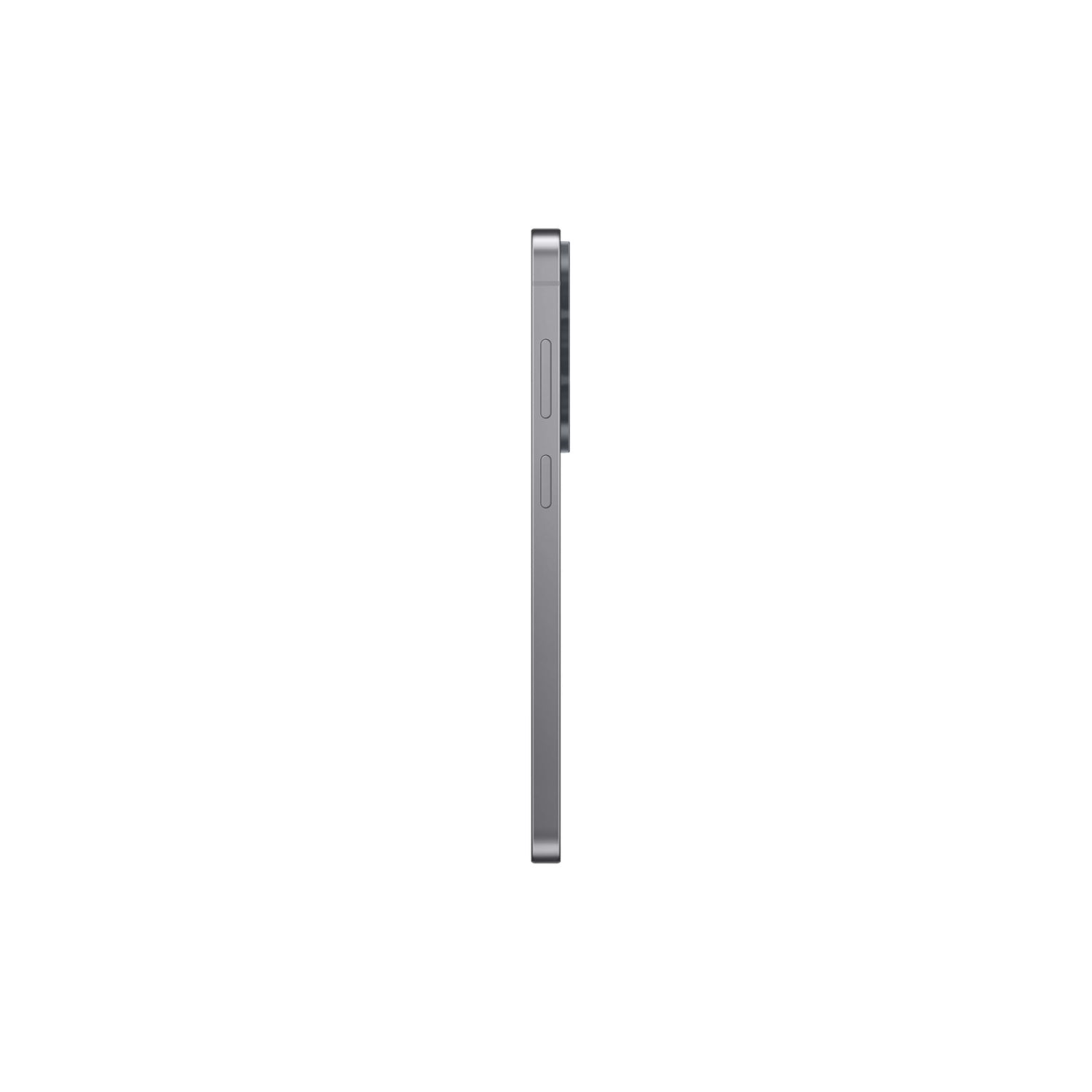 Celular Samsung gris vista lateral, diseño delgado y elegante