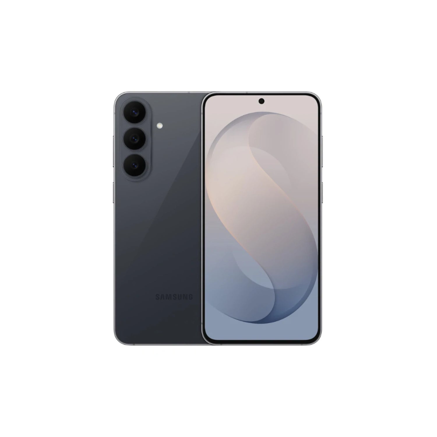 Celular Samsung gris, vista frontal y trasera, elegante diseño moderno