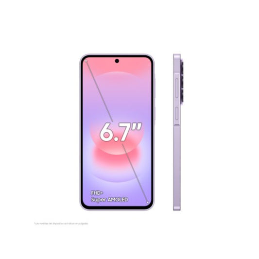 Celular Samsung frontal y lateral, pantalla Super AMOLED de 6.7 pulgadas