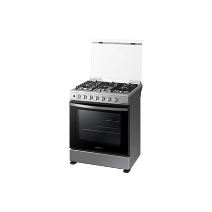 Estufa a gas 6 quemadores Samsung color acero inoxidable con horno y tapa protectora blanca
