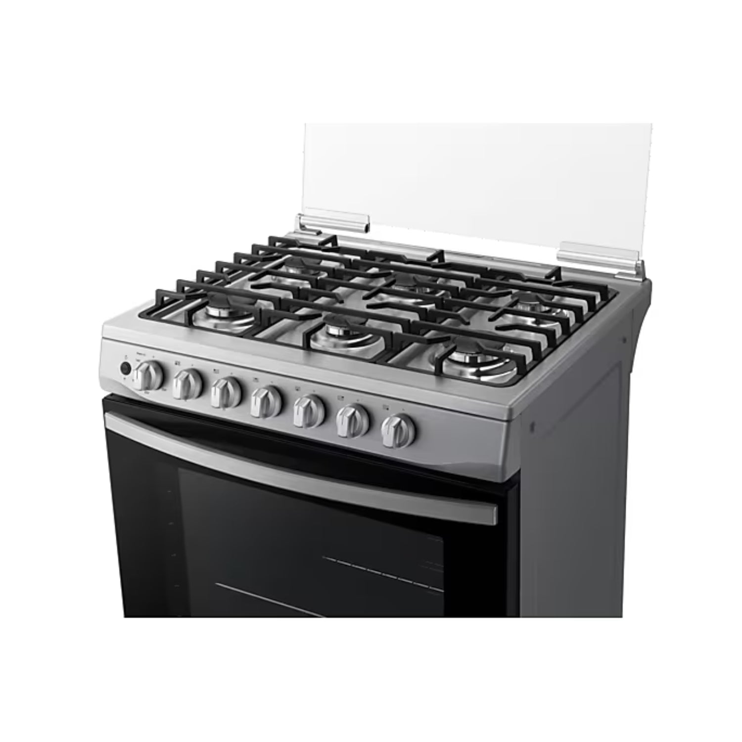 Estufa a gas 6 quemadores Samsung con acabados en acero inoxidable y tapa protectora de vidrio