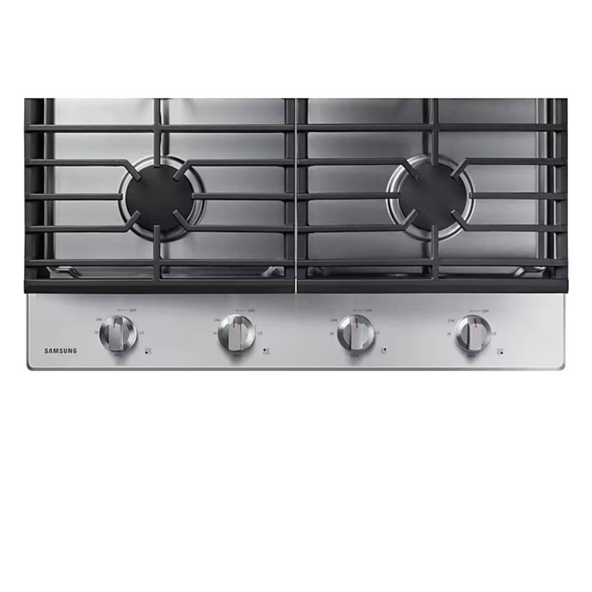 Estufa empotrable de acero inoxidable Samsung con dos quemadores y controles frontales para una cocina eficiente