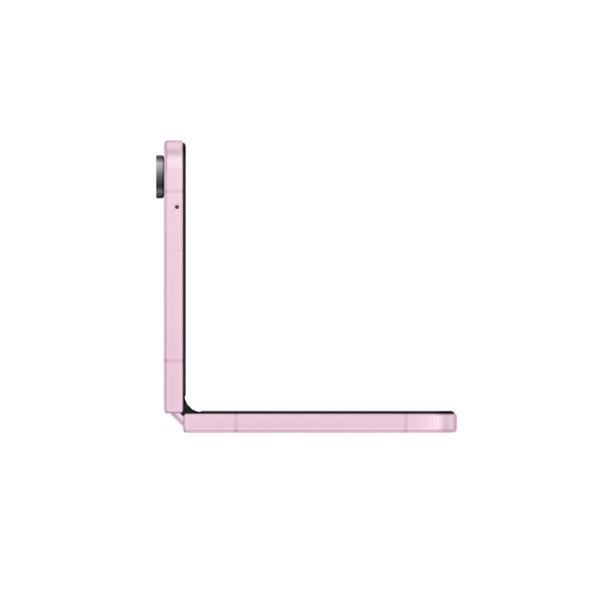 Teléfono Samsung rosa visto de lado, diseño plegable elegante.