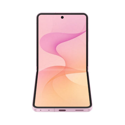 Teléfono Samsung rosa abierto, vista frontal en pantalla clara
