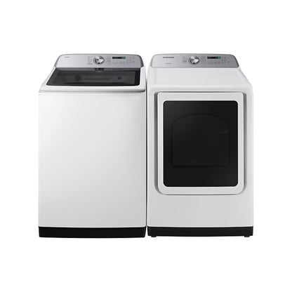 Lavadora digital inverter 26kg Samsung blanca con panel de control y secadora a juego