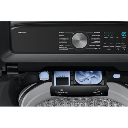 Panel de control de la lavadora digital inverter 26kg SAMSUNG con compartimentos para detergente y suavizante