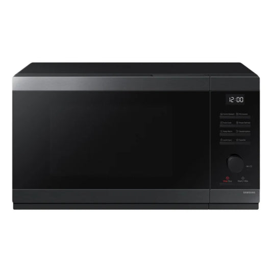 Microondas Samsung negro frontal, diseño elegante para cocina moderna
