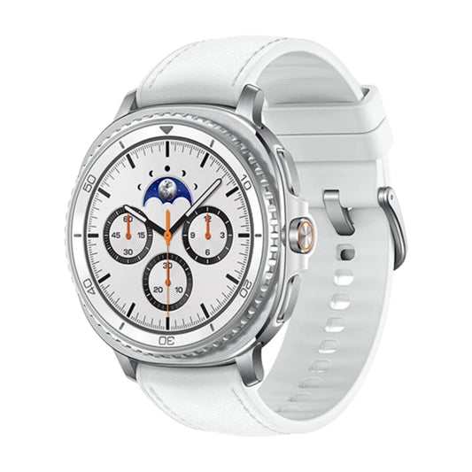 Reloj inteligente Samsung blanco, vista frontal, funciones de seguimiento de salud