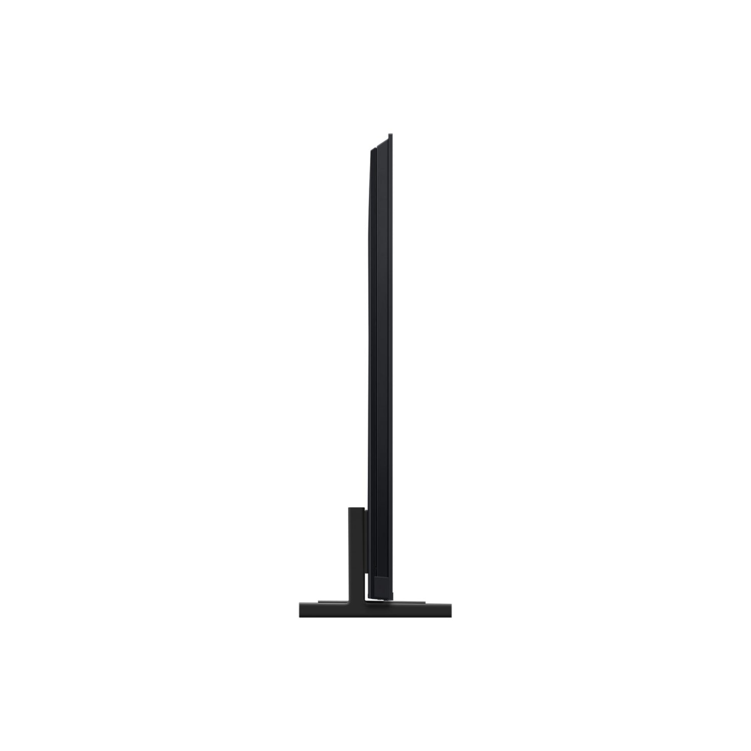 smart tv negro lateral, elegante diseño en hogar