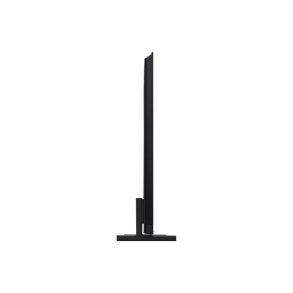 smart tv negro lateral, elegante diseño en hogar