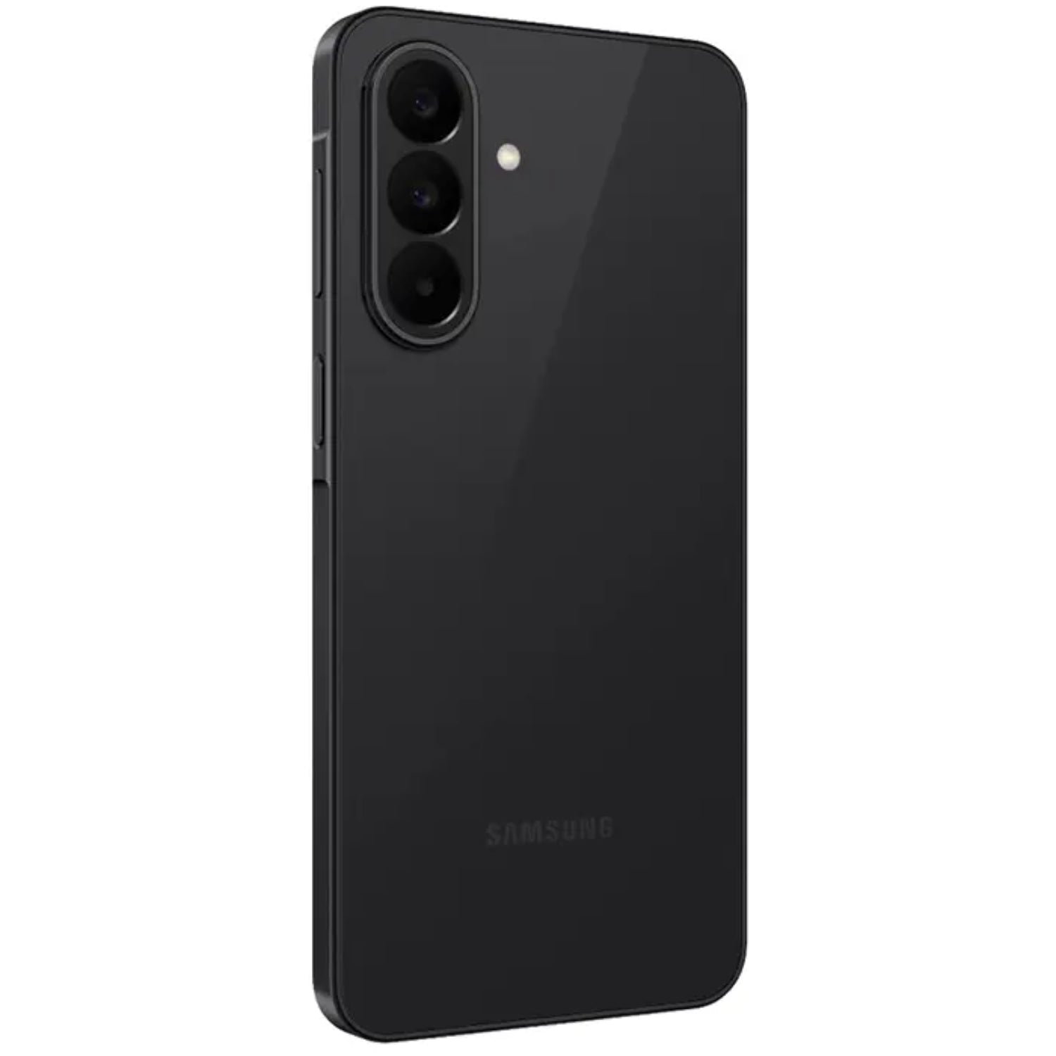 Teléfono inteligente Samsung negro, vista trasera, elegante y moderno
