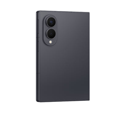 Teléfono Samsung negro, vista trasera, diseño elegante y moderno