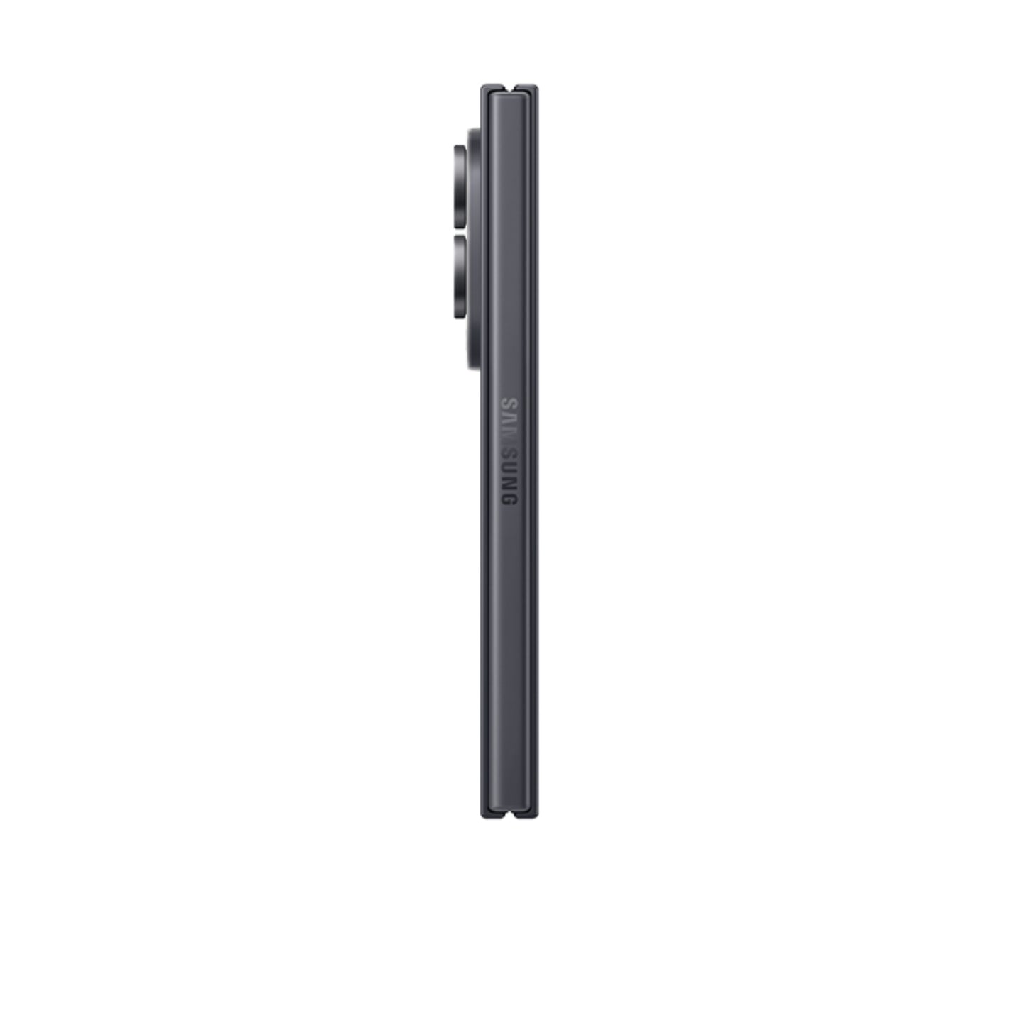 Samsung teléfono móvil negro vista lateral, diseño delgado y moderno