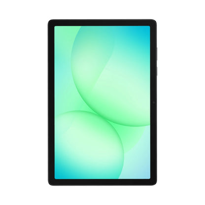 Tablet Samsung negra, vista frontal con pantalla vibrante