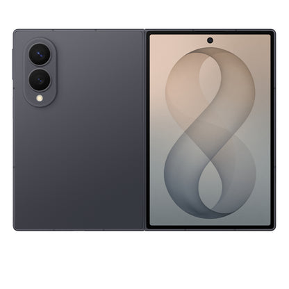 Samsung teléfono plegable negro, vista frontal, pantalla grande y elegante