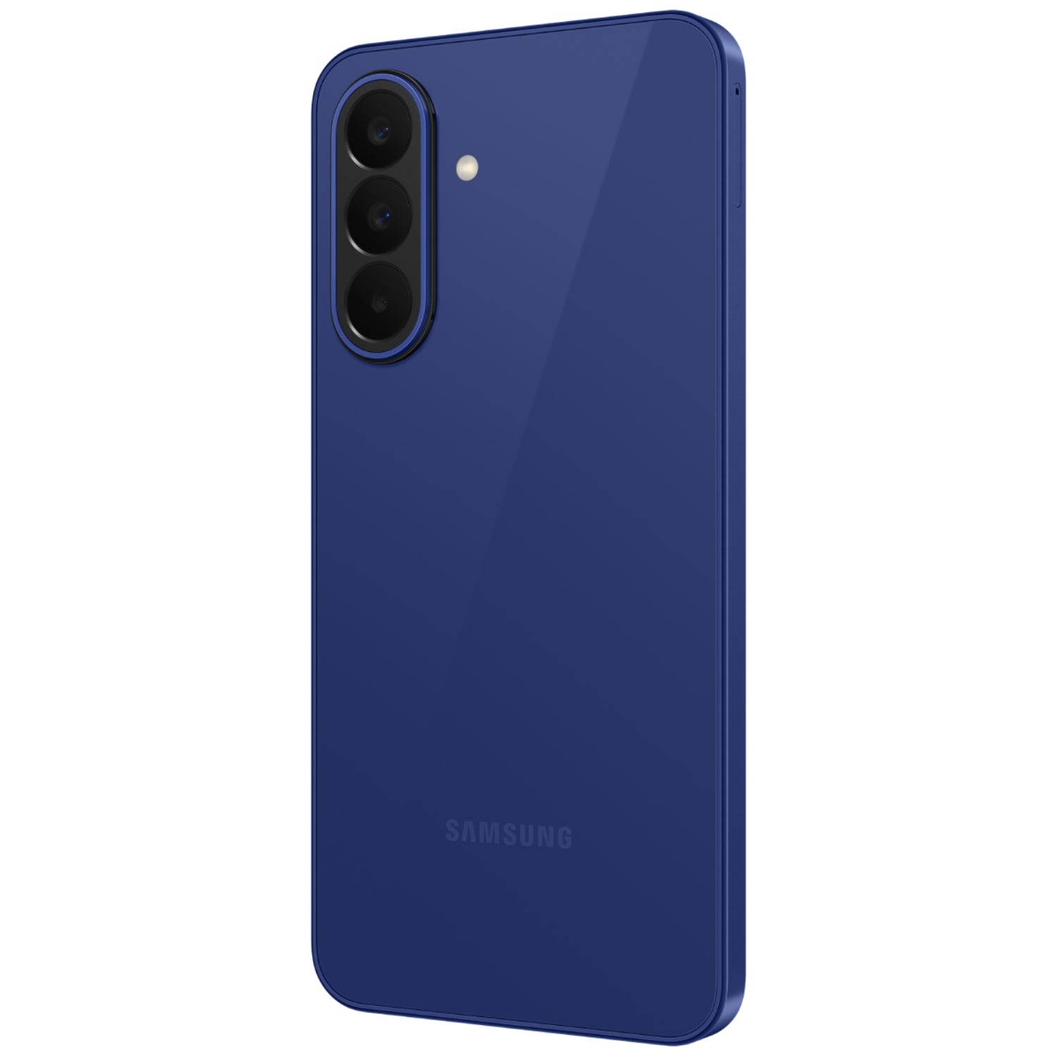 Teléfono Samsung azul, vista trasera, diseño elegante y moderno