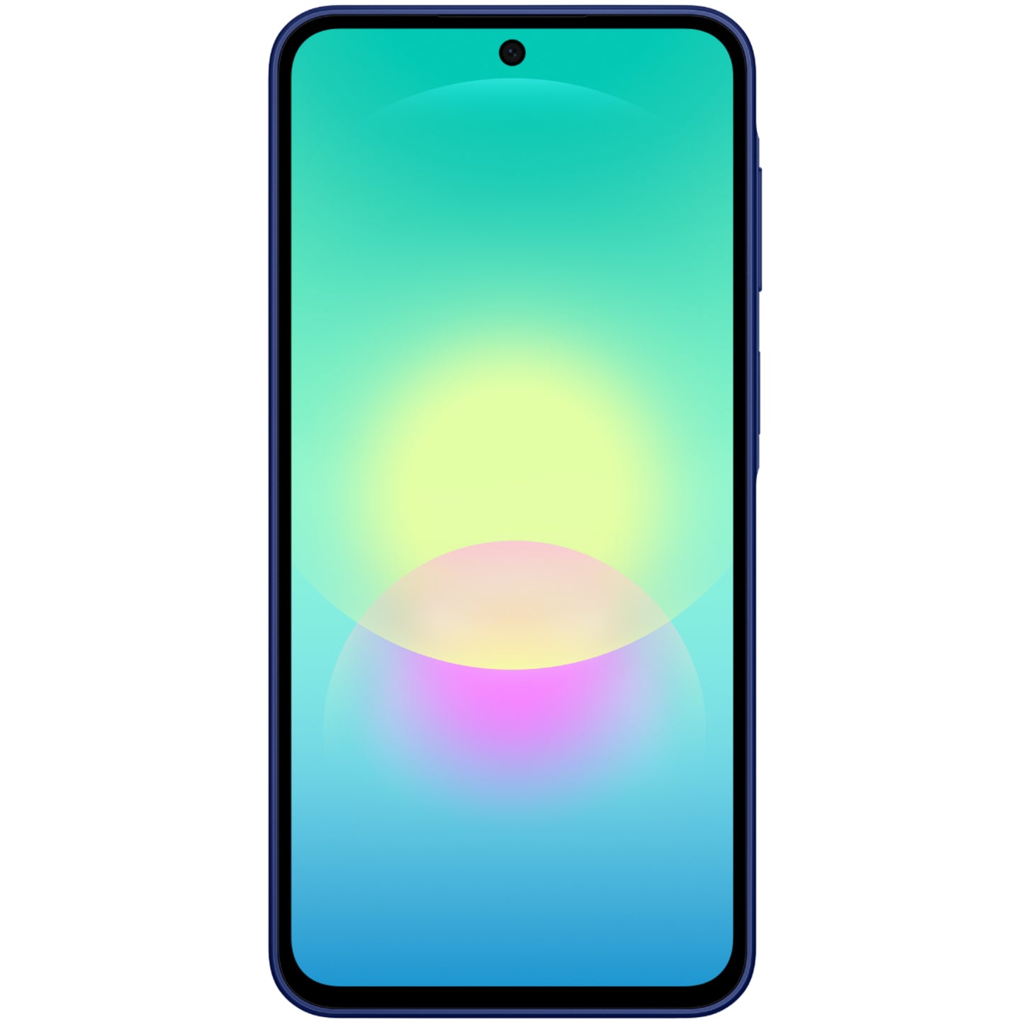 Smartphone Samsung, frontal azul claro, pantalla grande y minimalista