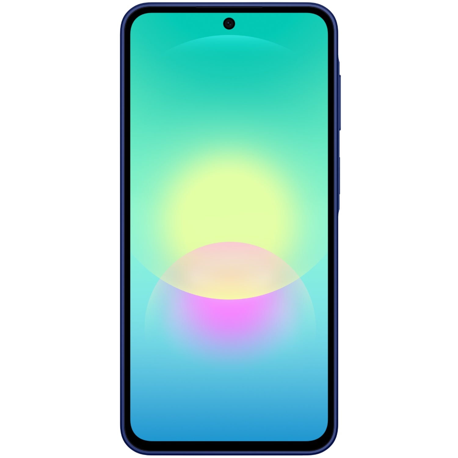 Smartphone Samsung, frontal azul claro, pantalla grande y minimalista
