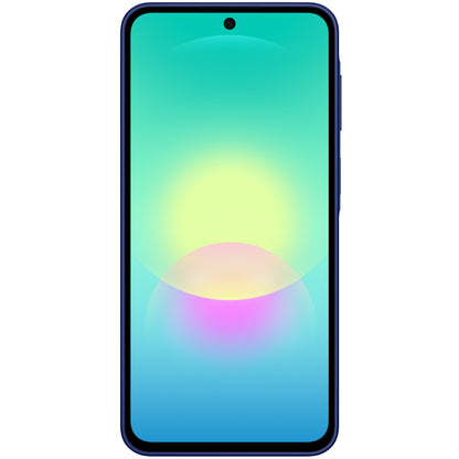 Smartphone Samsung, frontal azul claro, pantalla grande y minimalista