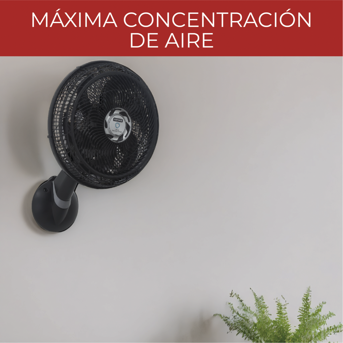 Ventilador de pared silencioso negro SAMURAI montado en pared para máxima concentración de aire