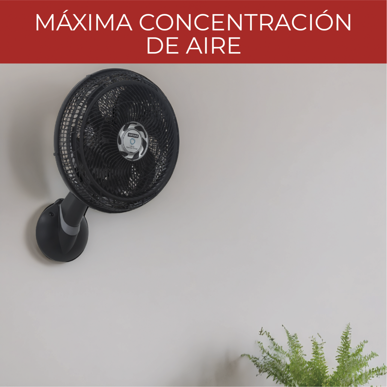 Ventilador de pared silencioso negro SAMURAI montado en pared para máxima concentración de aire