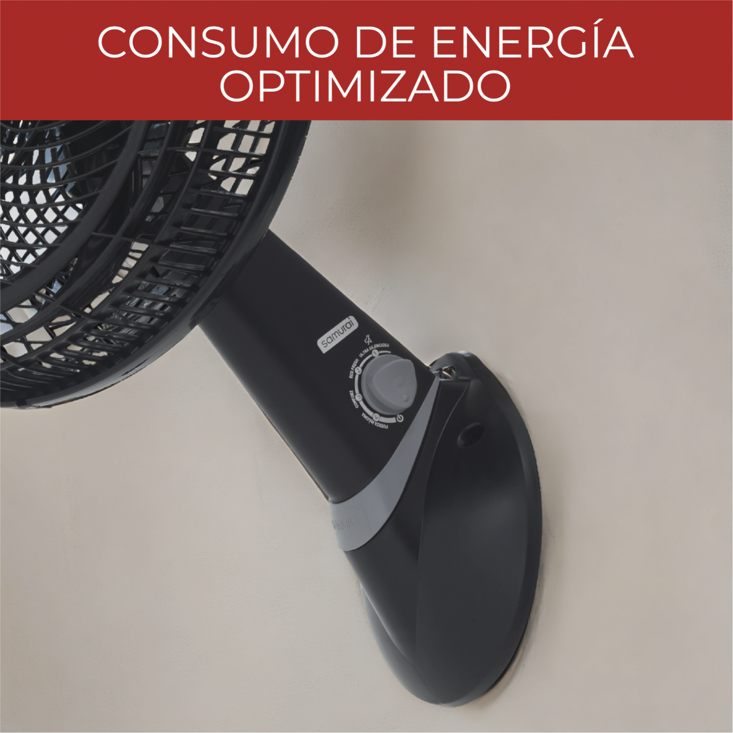 Ventilador de pared silencioso SAMURAI modelo LL0104 con consumo de energía optimizado y diseño negro