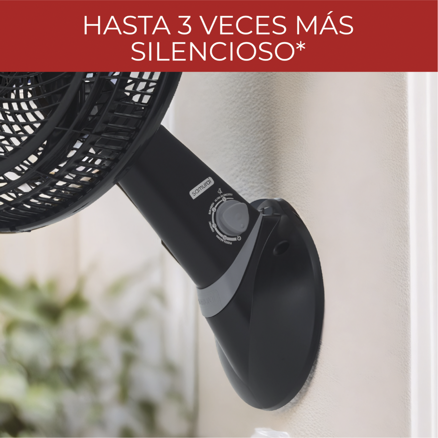 Ventilador de pared silencioso SAMURAI modelo LL0104 montado en pared color negro