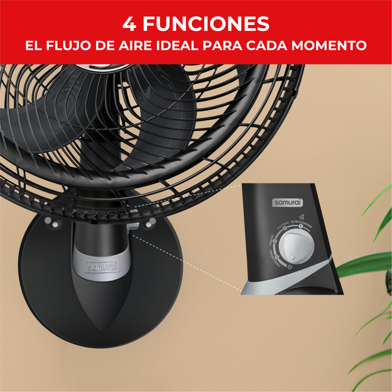 Ventilador de pared silencioso SAMURAI modelo LL0104 con cuatro funciones y control ajustable