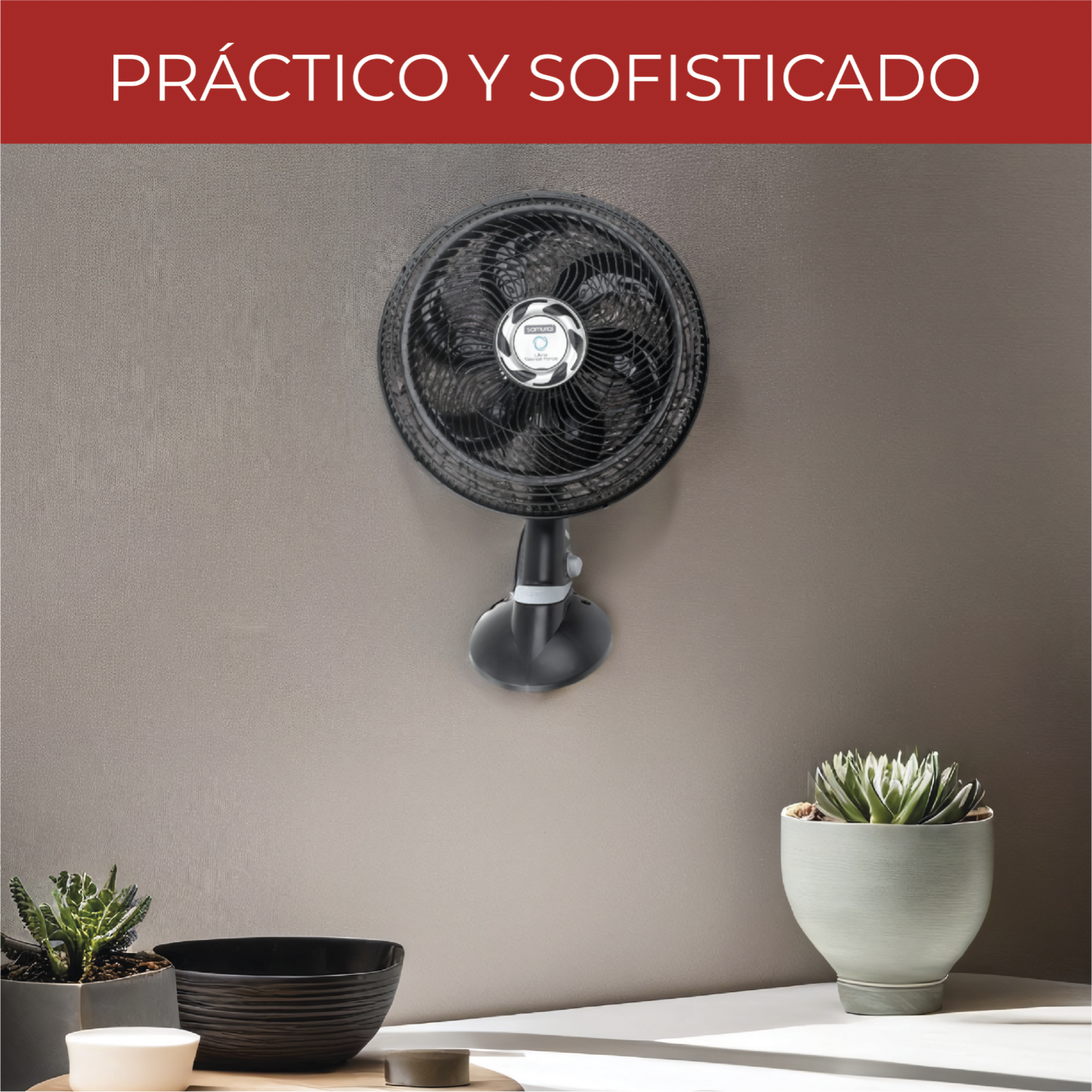 Ventilador de pared silencioso SAMURAI modelo LL0104 en ambiente moderno y decorativo