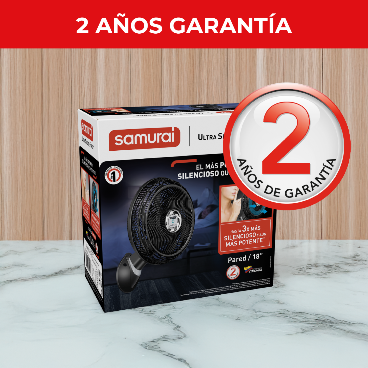Ventilador de pared silencioso SAMURAI modelo LL0104 con 2 años de garantía y diseño compacto