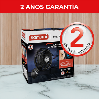Ventilador de pared silencioso SAMURAI modelo LL0104 con 2 años de garantía y diseño compacto