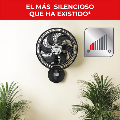 Ventilador de pared silencioso SAMURAI negro montado en pared con cinco aspas y control de velocidad