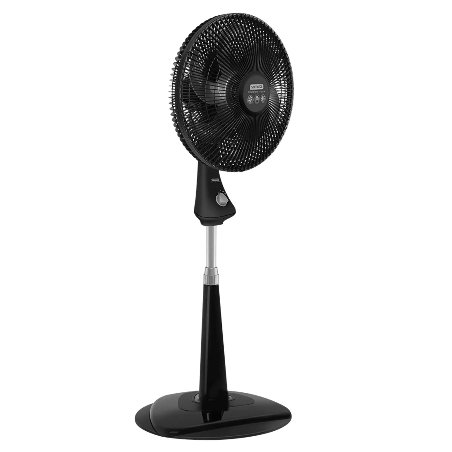 Ventilador pedestal 18 pulgadas negro de la marca Samurai con base ajustable y control de velocidad