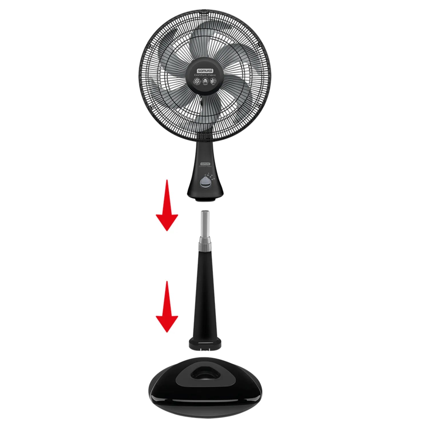 Ventilador pedestal 18 pulgadas SAMURAI negro con diseño desmontable y control manual
