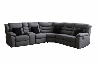 seccional reclinable gris plata, vista frontal, cómodo y moderno