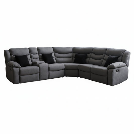 seccional reclinable gris plata, vista frontal, cómodo y moderno