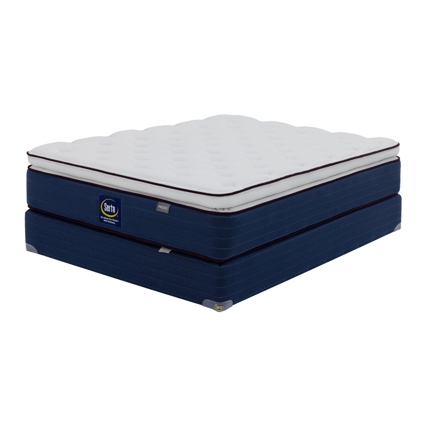 colchón SERTA azul para cama queen, vista lateral, confort para dormir