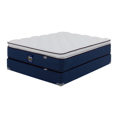 colchón SERTA azul para cama queen, vista lateral, confort para dormir